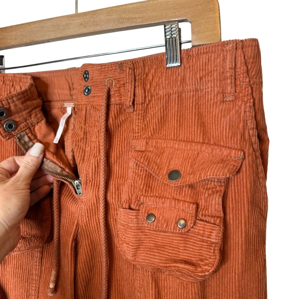 Free People Tahiti Corduroy Cargo Pants‎ Copper Retro Utility size Medium - Picture 3 of 7
